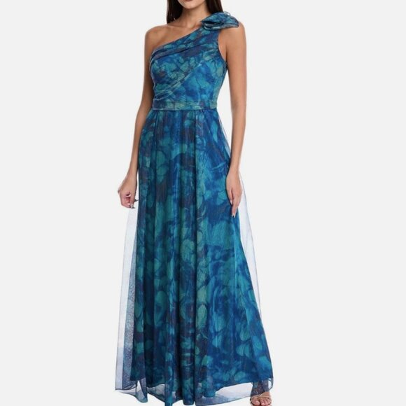 NWT Rene Ruiz Collection Blue Multi One-Shoulder Gown Size 12